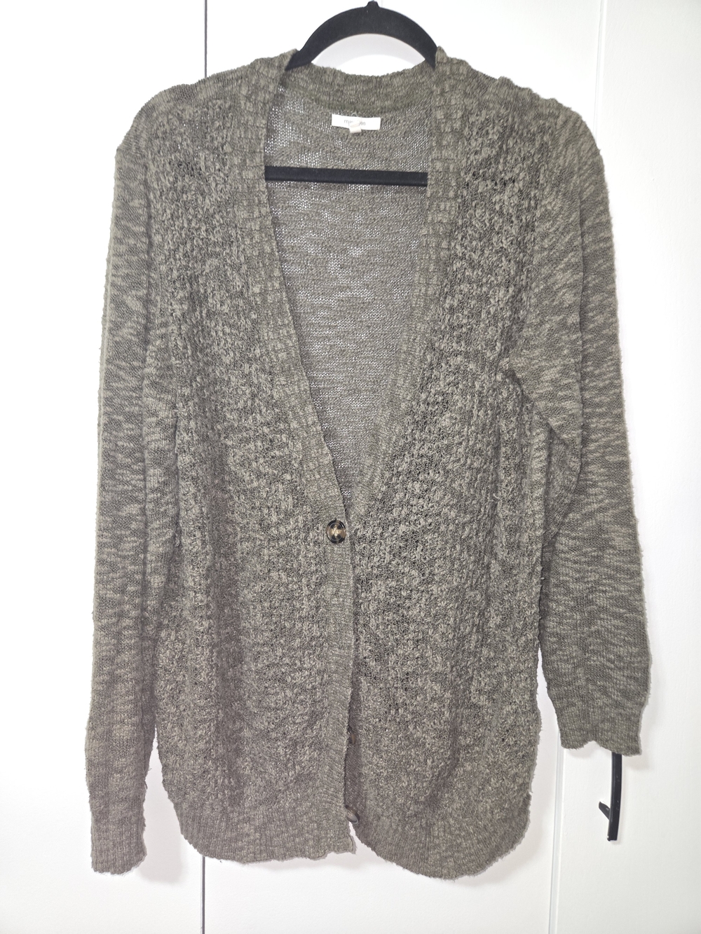 Maurices Olive Open-Knit Button Cardigan
